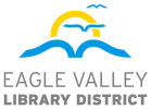 Eagle valley library district logo with three birds that look like open books flying towards the sun.