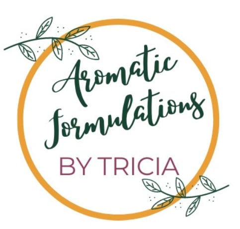 Aromatic Formulations Logo Gold circle with green and maroon lettering