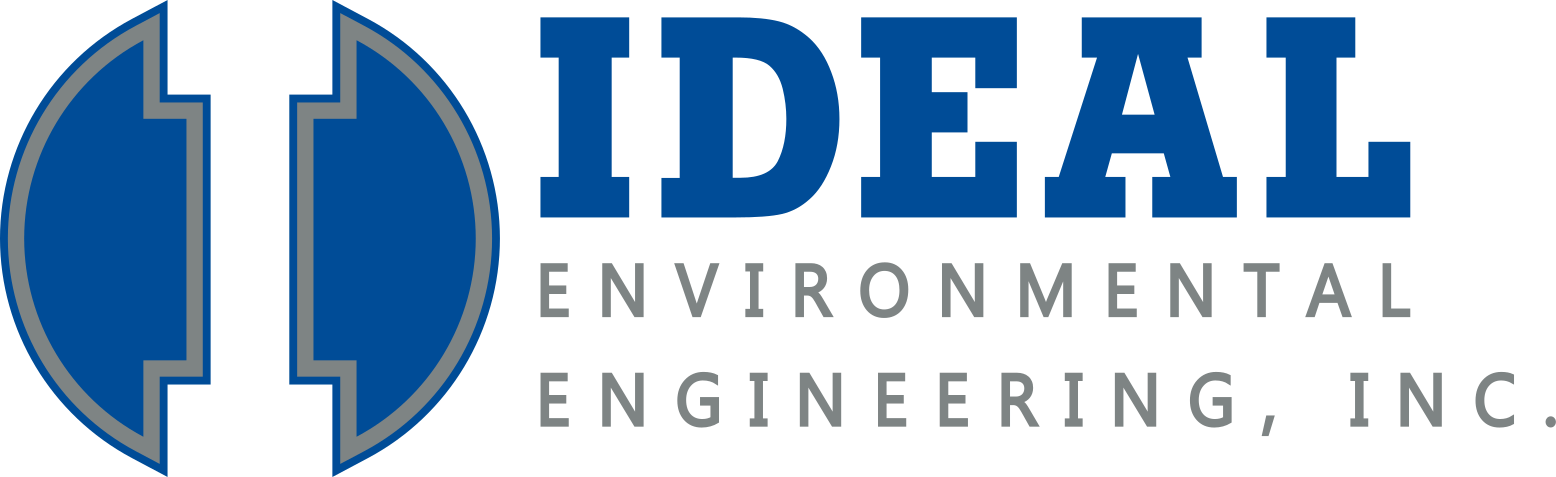 A blue and grey company logo for IDEAL Environmental Engineering, Inc.