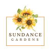 Sundance Gardens Logo features a cluster of 3 yellow sunflowers and a gold border around the business name