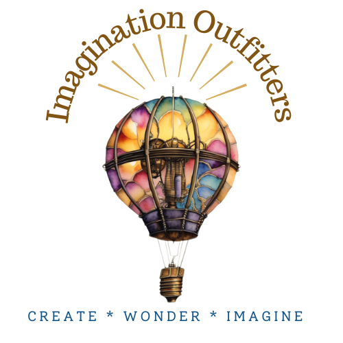 Imagination Outfittrs logo with a Steam punk style hot air balloon