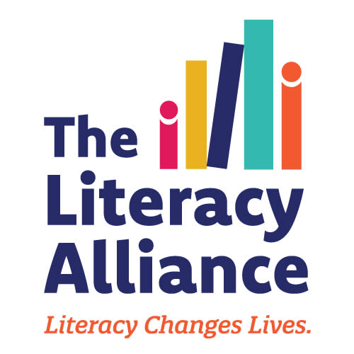 The Literacy Alliance logo with colorful book shapes and the tagline 'Literacy Changes Lives.'