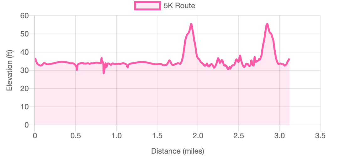 2021 Rose City 5K Run - Course Elevation Map