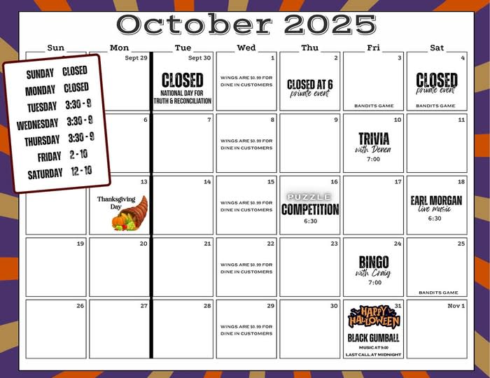 Piston Broke October Calendar