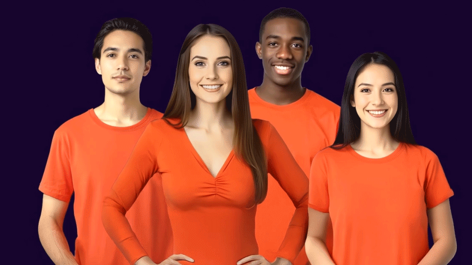 group of AI avatars standing together smiling