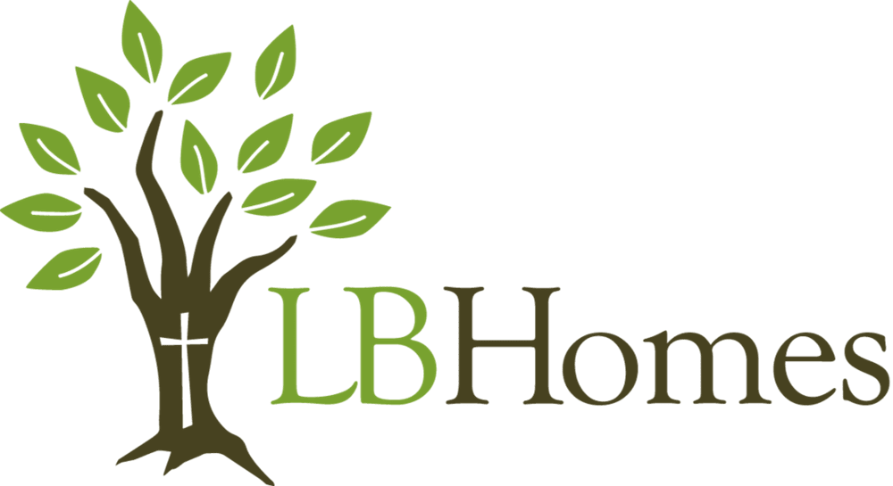 LB Homes Logo Brown tree with Cross and green leaves