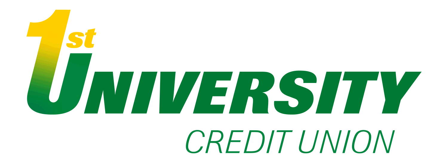 A GIF of the 1st University Credit Union logo alternating colors between green and yellow.