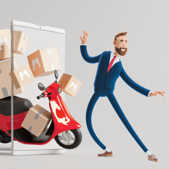 MetCredit businessman and a scooter with boxes