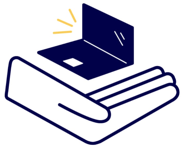 Logo for Empowered Start Business Consulting: Stylized navy blue icon featuring a laptop resting on a curved supportive hand.