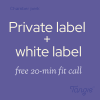 Chamber perk graphic that reads “Private label + white label, free 20-min fit call,” with the Tangie logo on a purple backgro