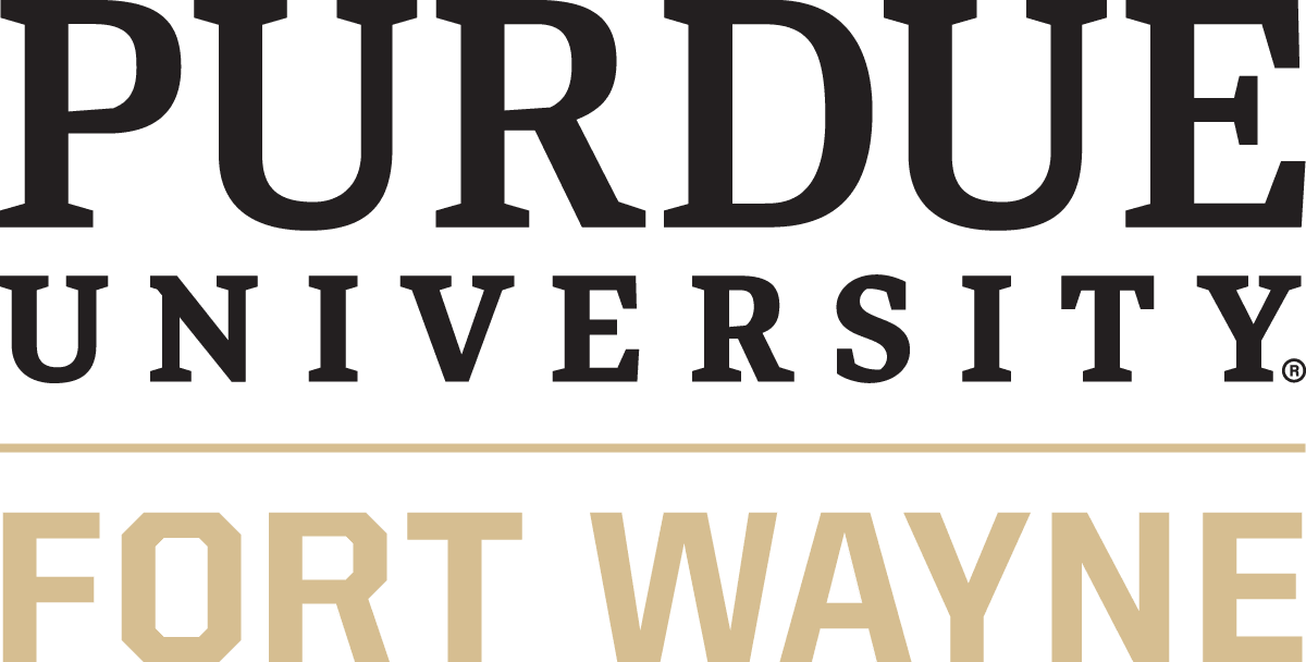 black and gold stacked words saying "Purdue University Fort Wayne"