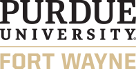 black and gold stacked words saying "Purdue University Fort Wayne"
