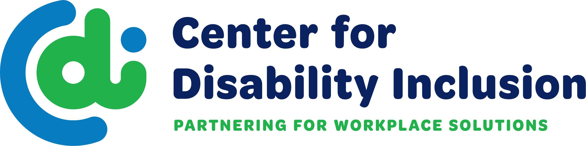Blue and green C d i on the left of full organization name and tagline of Partnering for workplace solutions.