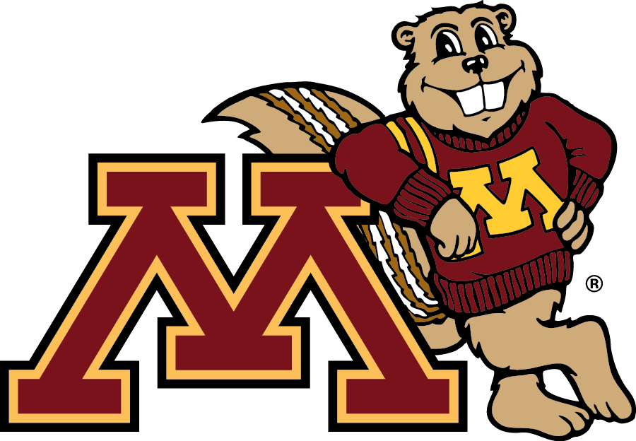 UMN Logo: A large, maroon-and-gold M with Goldie Gopher