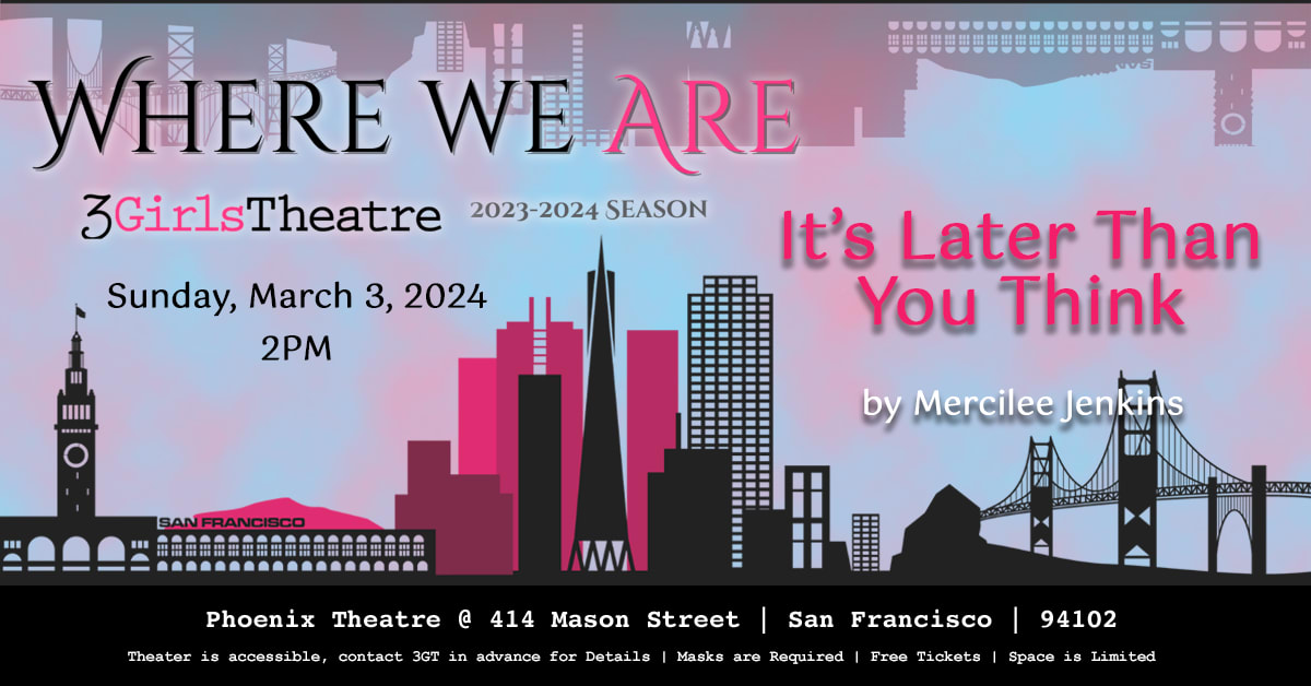 Background of blue sky with pink clouds with silohette of San Francisco City skyline in black and pink. Text "Where we are 3