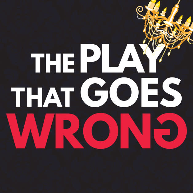 The Play that Goes Wrong poster with a dangling chandelier