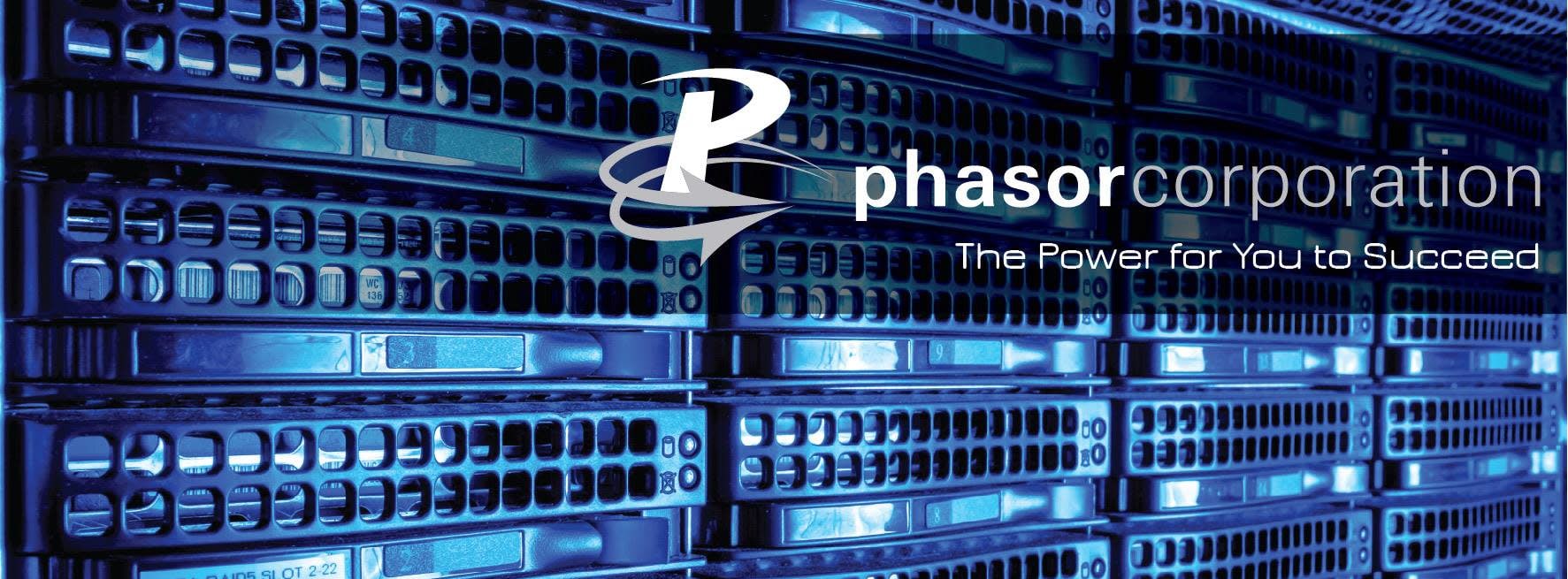 Phasor logo and computer stacks.