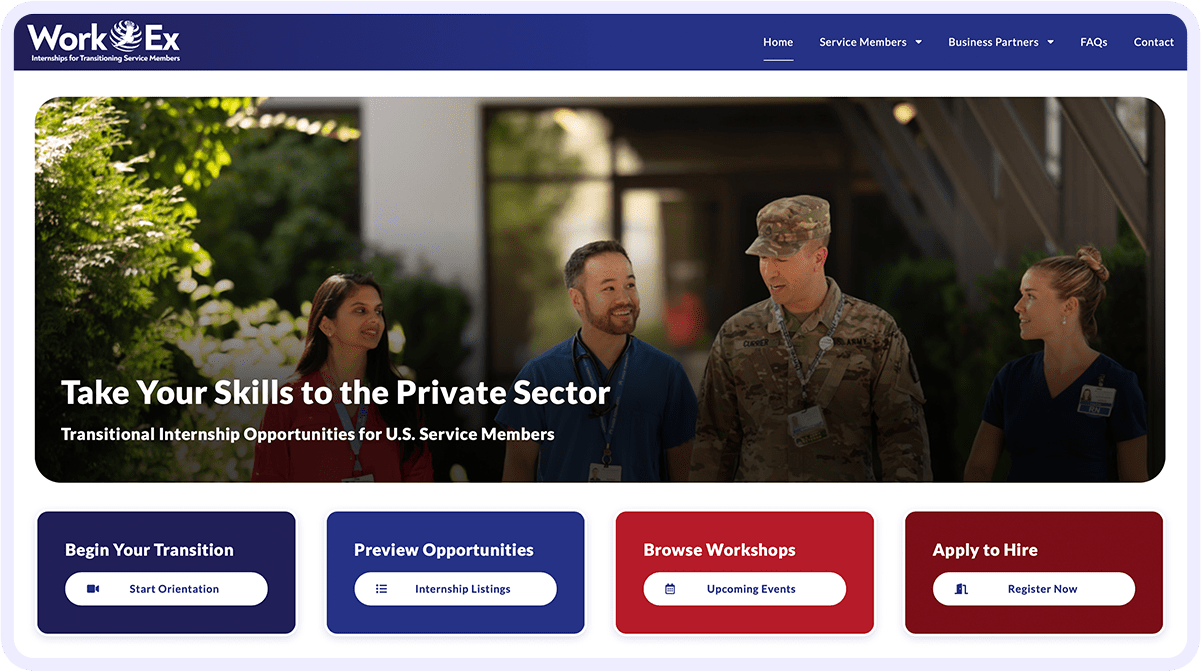 WorkEx Military Internships Homepage
