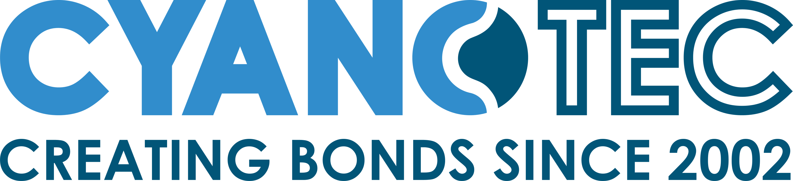 Cyanotec Limited Logo - Light blue (CYAN) and dark blue (TEC) text, with tagline "creating bonds since 2002".