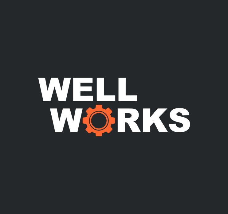 Well Works Logo with orange gear as O