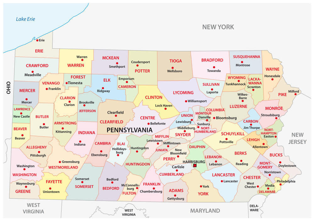 Pennsylvania Administrative And Political Map Vector 23934472 