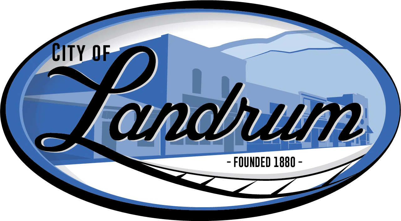 City of Landrum Logo with blue city background