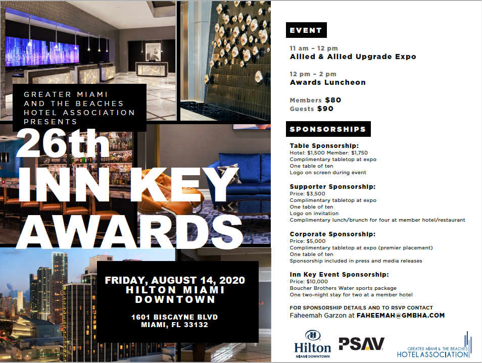 26th Annual Inn Key Awards Luncheon on August 14th at Hilton Miami