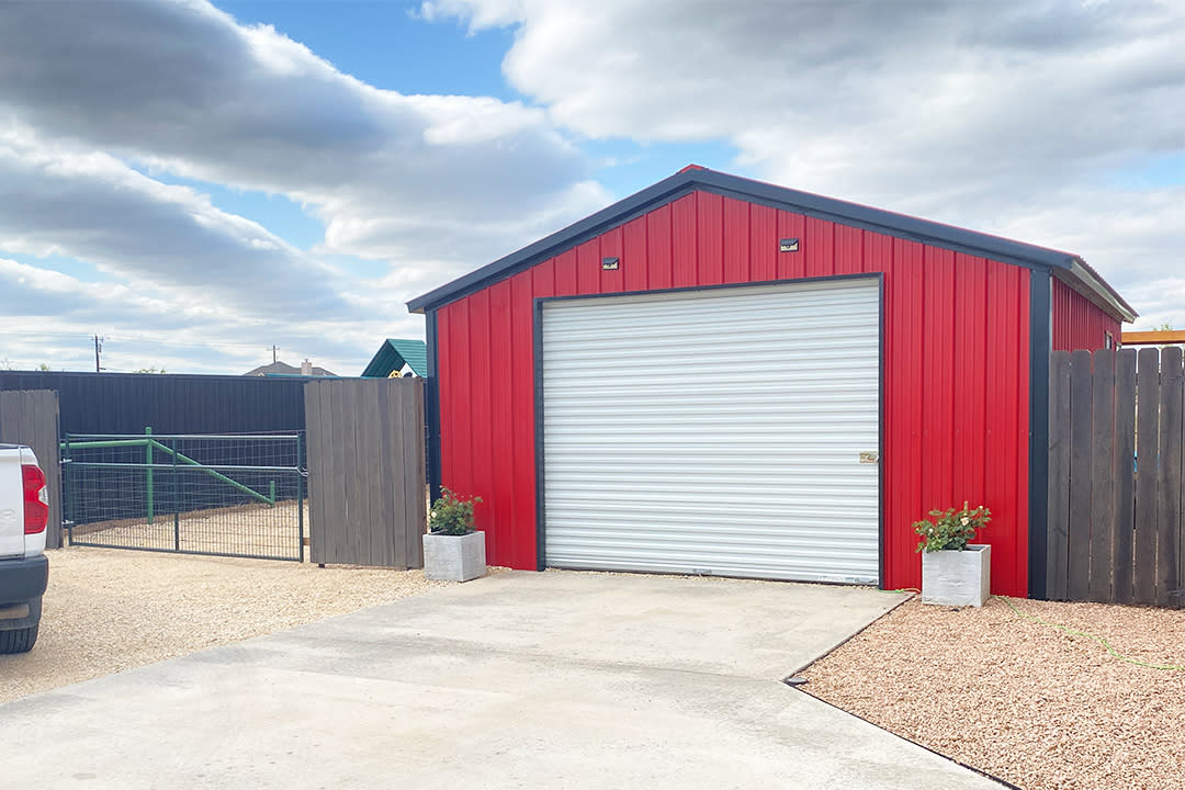 Cardinal red 18x26x8 Garage with black trim.