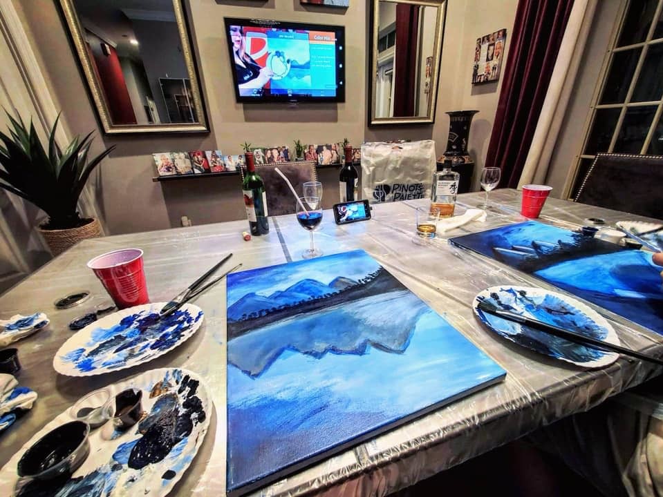 Paint at home with a pinot's palette kit and a link to a live virtual class