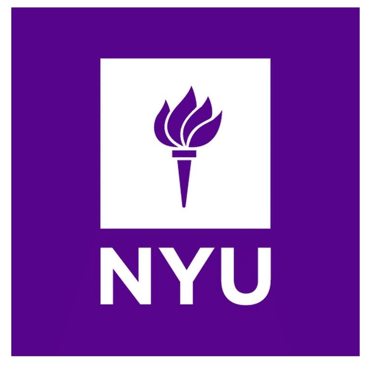 NYU logo with centered torch and NYU letters on purple background
