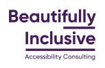 Logo for Beautifully Inclusive Accessibility Consulting, A deep purple font underlined to say Fully Inclusive within the logo