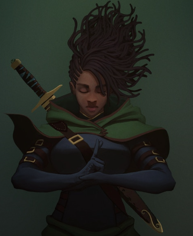 Amilita Supreme: Wears a green cape with a sword