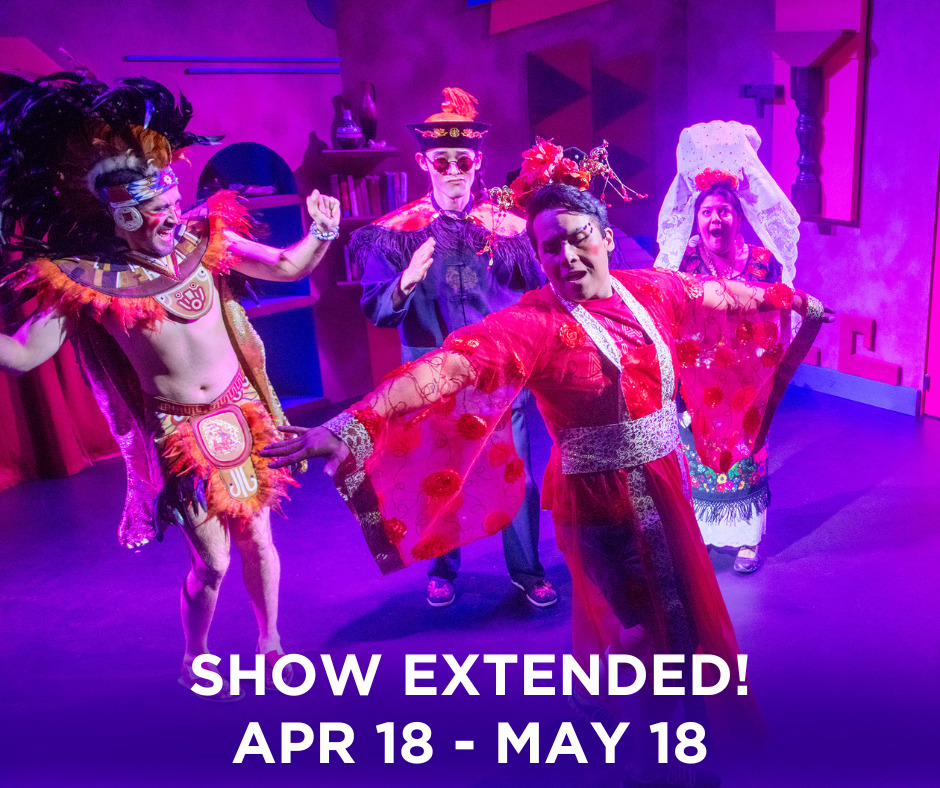 Image of actors on stage with messaging for the dates