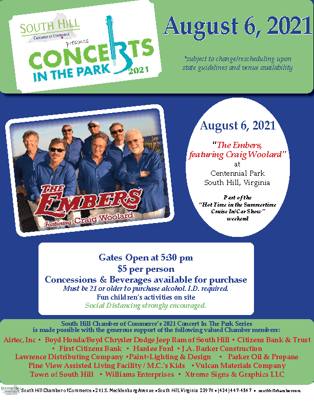 Concerts in the Park 2021, with "The Embers, featuring Craig Woolard"!