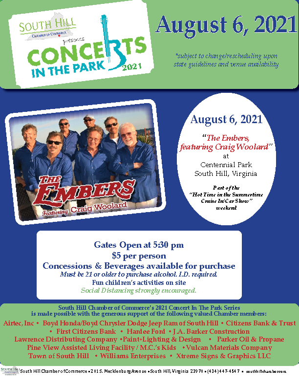 Concerts in the Park 2021, with "The Embers, featuring Craig Woolard"!
