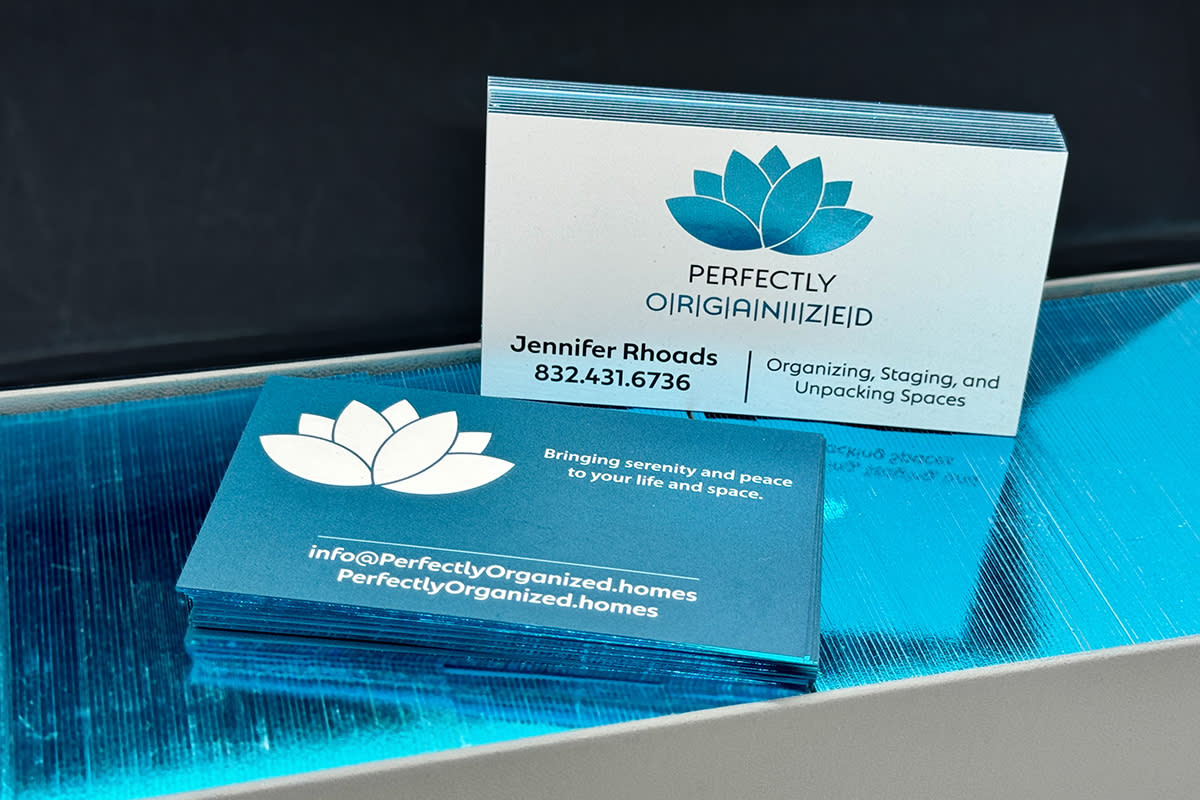 Teal Foil on the front and edges of business cards by Page by Page Graphic Design, LLC