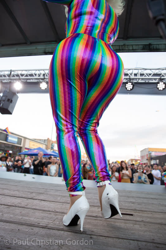 Artist Anita Spritzer performs a frenetic lip-synch at the White Center Pride festival