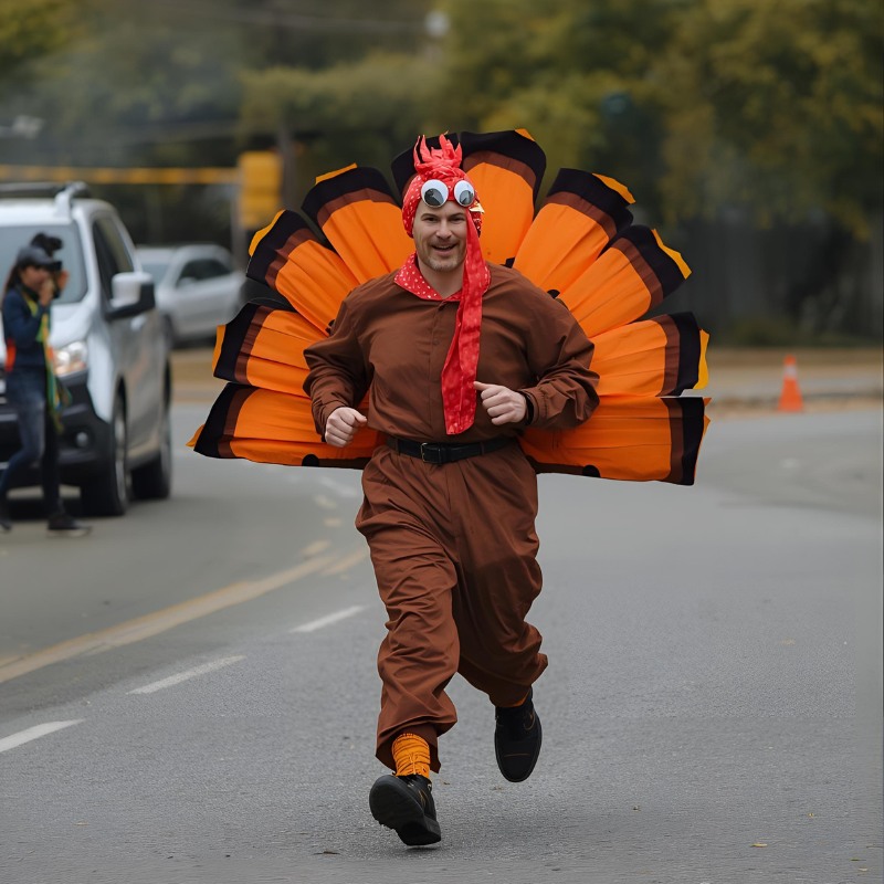 Man running in turkey costume
