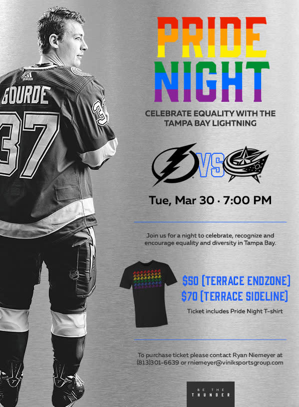 Tampa Bay Lighting Pride Night, Pride Night, Rainbow, LGBT, Tampa Bay LGBT Chamber, Bolts, Hockey,