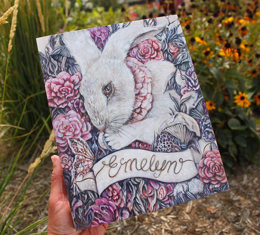 Original Art Commission, acrylic painting of bunny with child's name