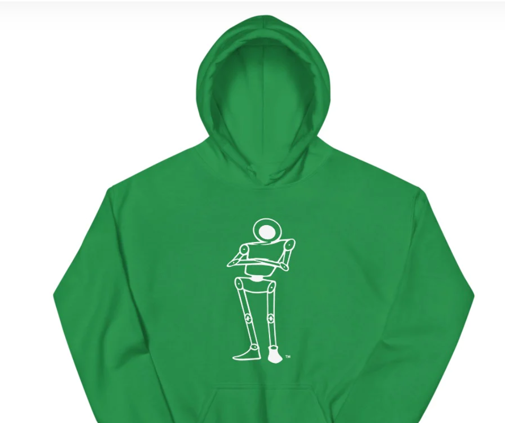 Stickman MFG CO. Green hoodie with stickman figure