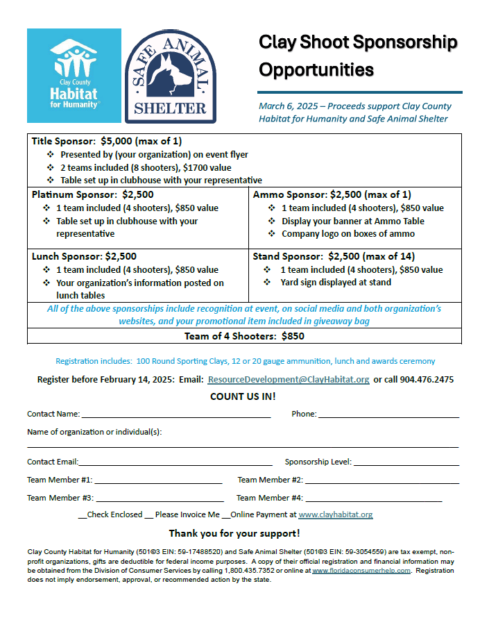 Clay County Habitat for Humanity Clay Shoot flyer p2