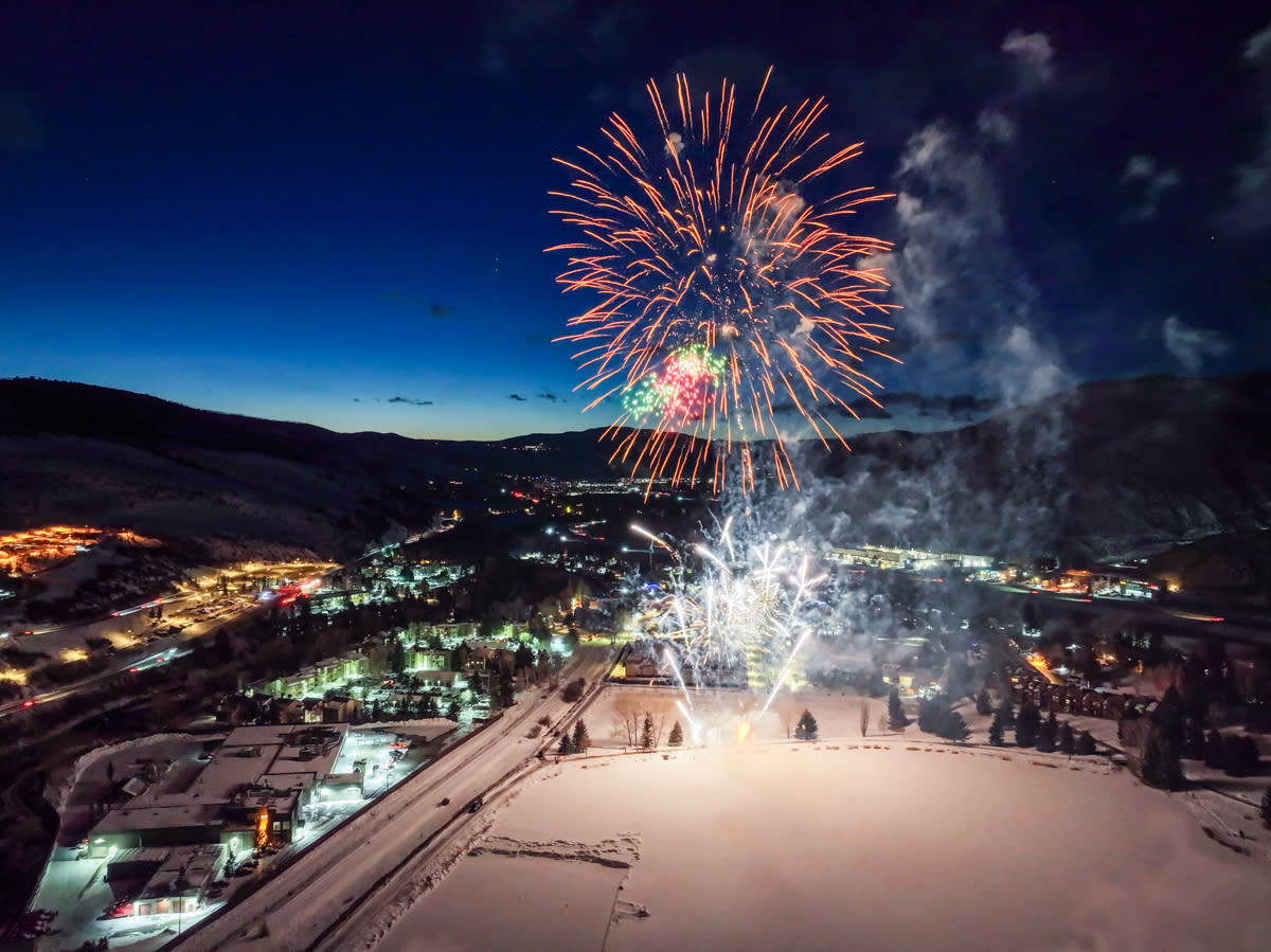 Fireworks over Nottingham Lake in Winter