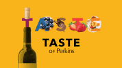 Taste of Perkins logo - graphic treatment includes wine bottle and food