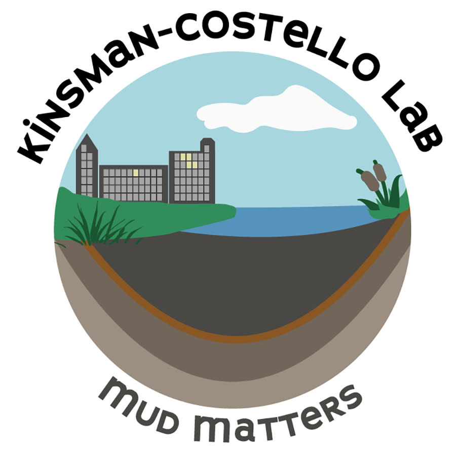 illustration of buildings next to a wetland with mud underneath. says "Kinsman-Costello Lab" and "Mud Matters"