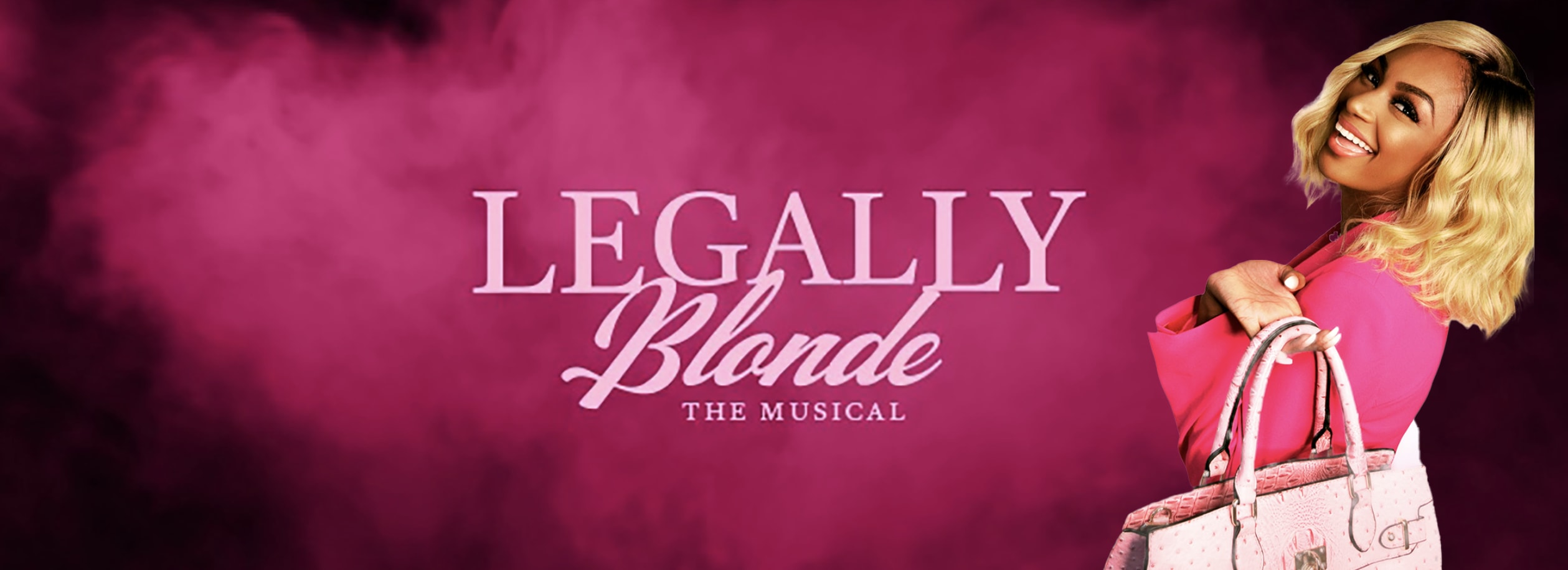 Legally Blonde poster with Elle Woods,  a black woman with a blonde bob, holding a pink purse