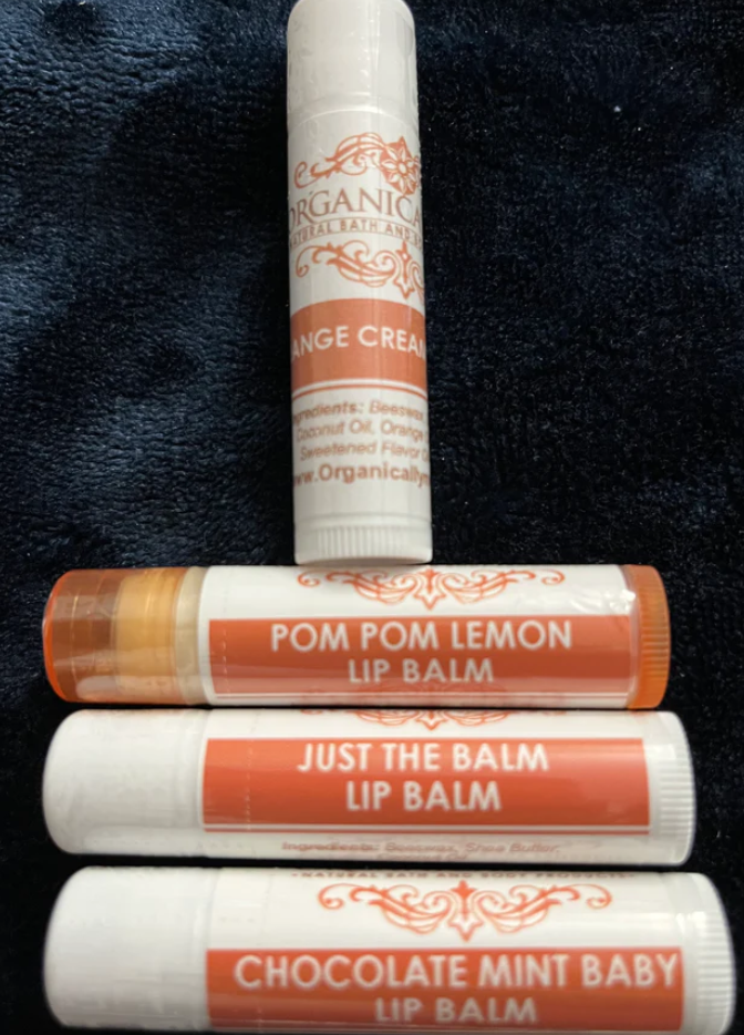 Organically Me Lip Balms (Pom Pom Lemon, Orange Cream, Just The Balm, Chocolate Mint Baby)