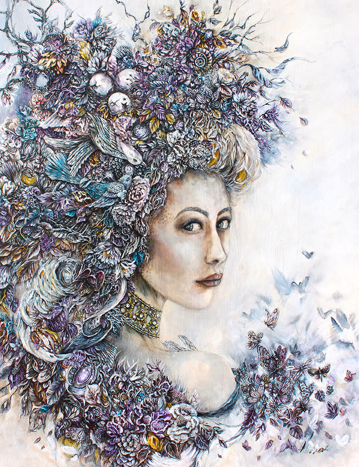 Original acrylic painting of woman and butterflies
