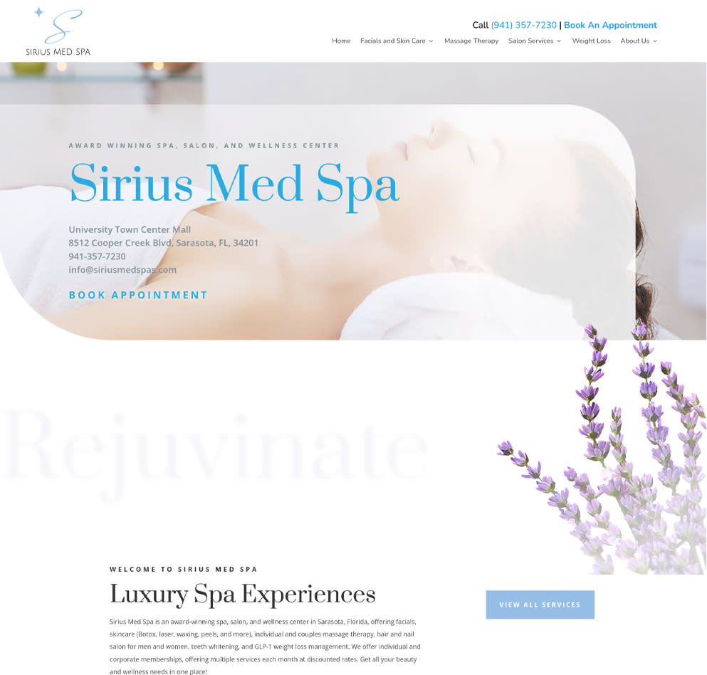 Sirius Med Spa Website by BackBurner Marketing