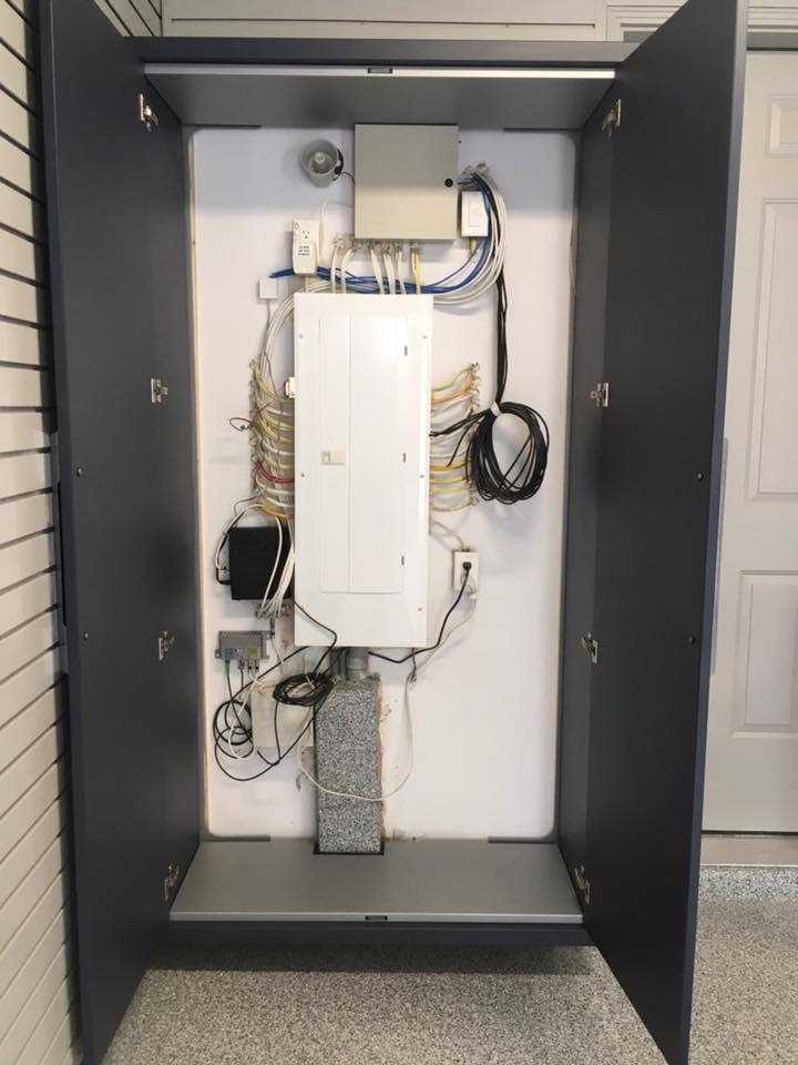 Custom cabinetry with electrical work nested inside